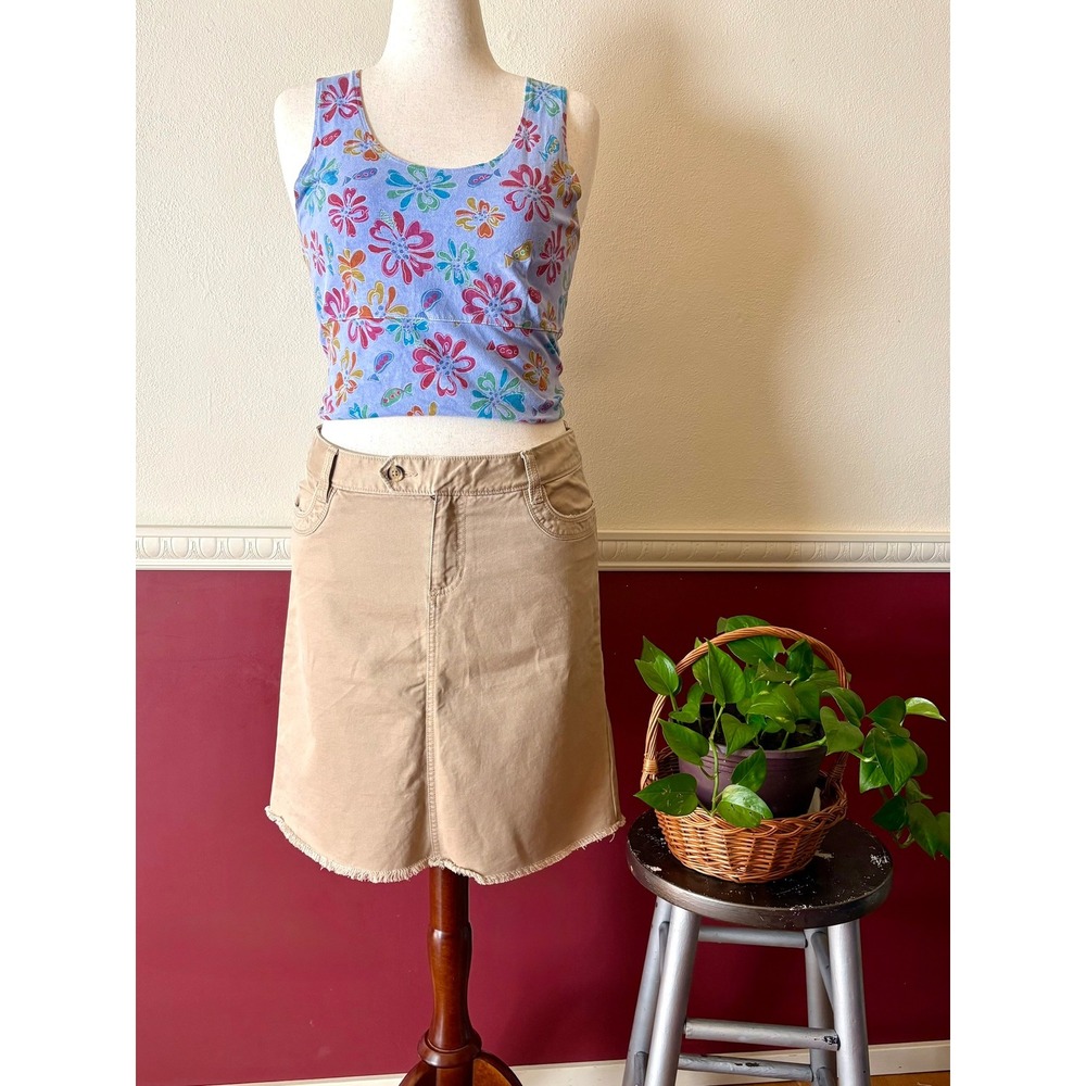 Vintage Old Navy Low Waist Khaki Chino Skirt 10 Tan Beige 2000s Y2K Distressed‎